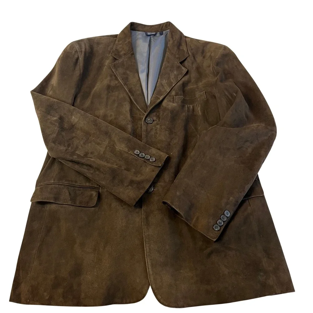 Jacob Siegel Men's Brown Suede Leather Blazer‎ Jacket Size 46R Exc Cond Pockets
